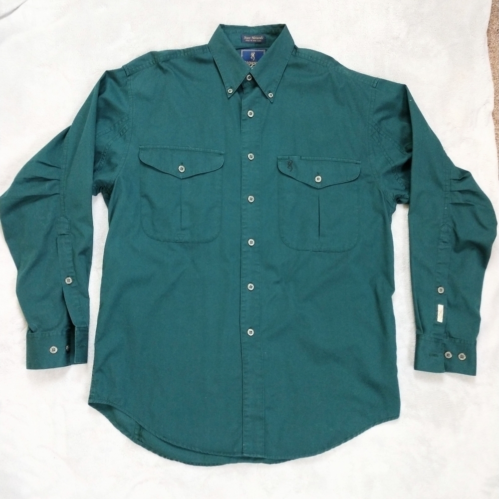 Browning Gold Dark Hunter Green Shooting Shirt Sz M